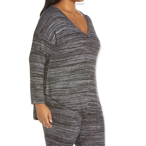 BOBEAU Space Dye V-Neck Cozy Knit Long Sleeve Top - Size 1X Grey/Black - Picture 4 of 5